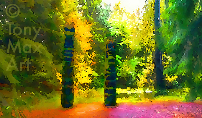 "Totems – Vandusen Garden – Horizontal" – British Columbia art by artist Tony Max