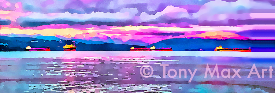 "Vancouver Freighters – Panorama Extreme" – Vancouver art by artist Tony Max
