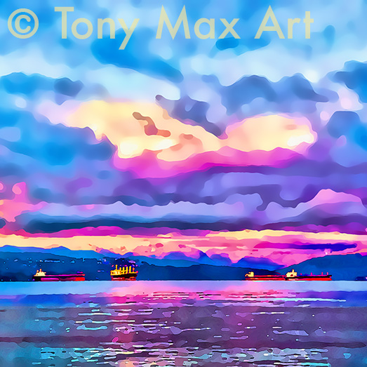 "Vancouver Freighters – Square"- Vancouver art by artist Tony Max