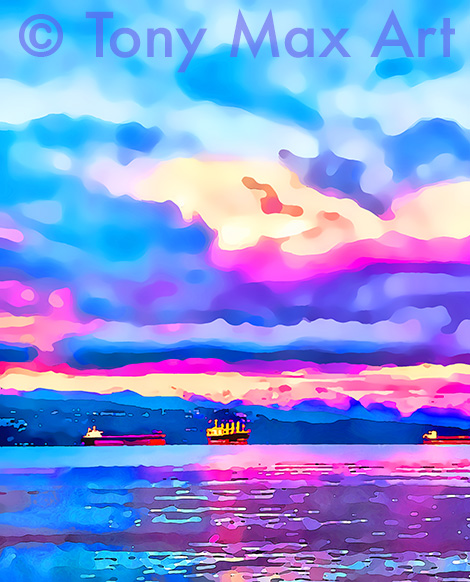 "Vancouver Freighters – Vertical – Vancouver art by Tony Max