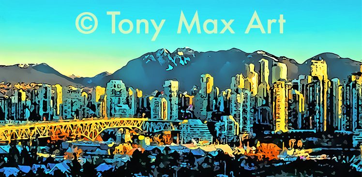 "Vancouver Sunrise with Bridge" -  Vancouver art prints by artist Tony Max