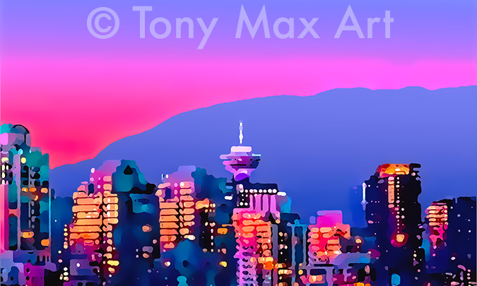 "Vancouver&ndash;Twilight-1-Long &ndash; Vancouver art prints by painter Tony Max