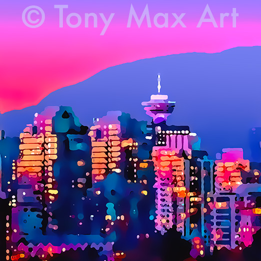 "Vancouver Twilight 1 &ndash; Square"- Vancouver paintings by artist Tony Max