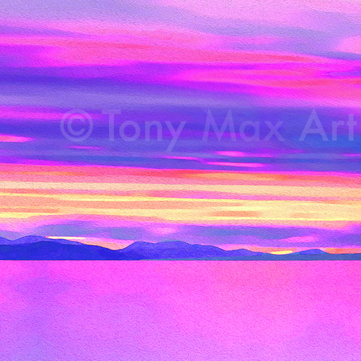 "West Coast – Illuminated Close-up Square" – B. C. coastal art by painter Tony Max