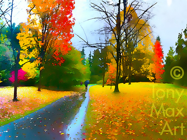 "Wet Fall Path &ndash; Horizontal" &ndash; Vancouver art prints by painter Tony Max