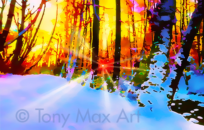 "Winter Creek 1 – Horizontal" – Winter landscape art by Tony Max