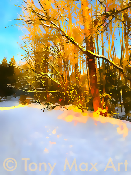 "Winter Landscape 2 – Tall" – Canadian winter landscape paintings by painter Tony Max