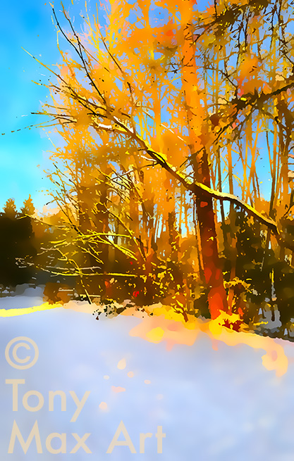 "Winter Landscape 2 – Very Tall" – winter paintings by artist Tony Max
